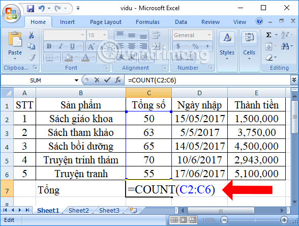 Nhấn vào ảnh để phóng to Nhập công thức hàm Count