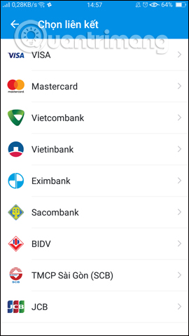 Chọn ngân hàng thanh toán