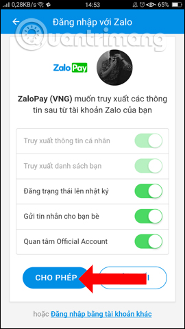Truy cập thông tin Zalo