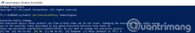 Chạy lệnh Set-ExecutionPolicy RemoteSigned.