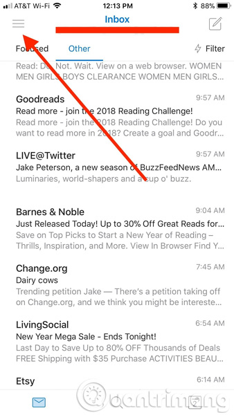Click vào trình đơn ba thanh ngang
