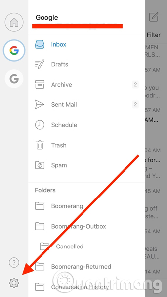 Chạm vào biểu tượng Settings
