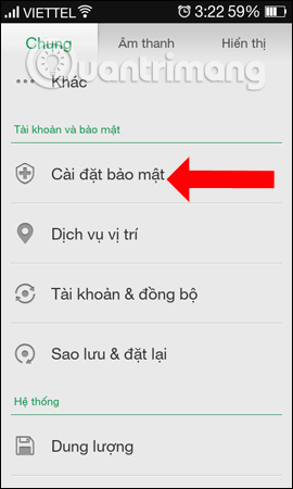 Cài đặt bảo mật