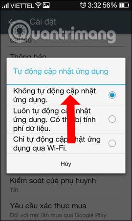 Không update tự động ứng dụng