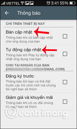 Tắt thông báo cập nhật ứng dụng