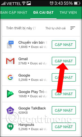 Cập nhật từng ứng dụng