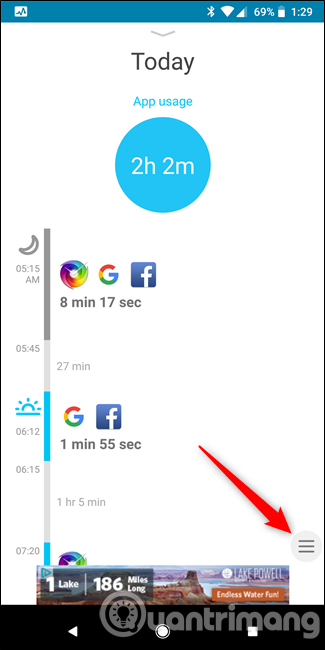 Bấm vào menu ba thanh ngang 