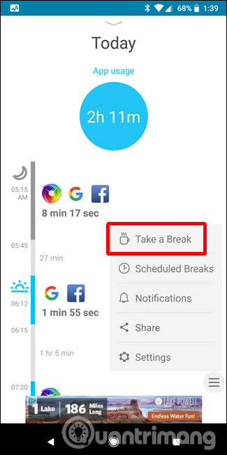 Chọn Take a break để thiết lập thời gian 