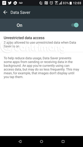 Bật chế độ tiết kiệm data