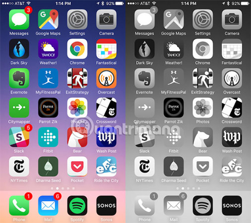 Màn hình iPhone màu xám so với màu bình thường