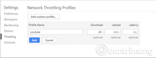 Nhập tên trang web bạn muốn giới hạn tốc độ download.