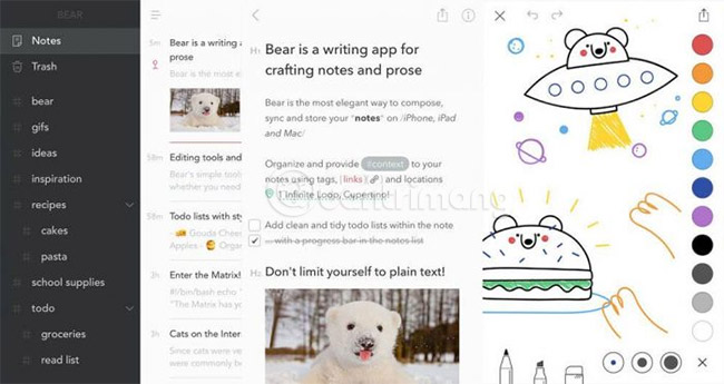 Giao diện Bear trên iPhone