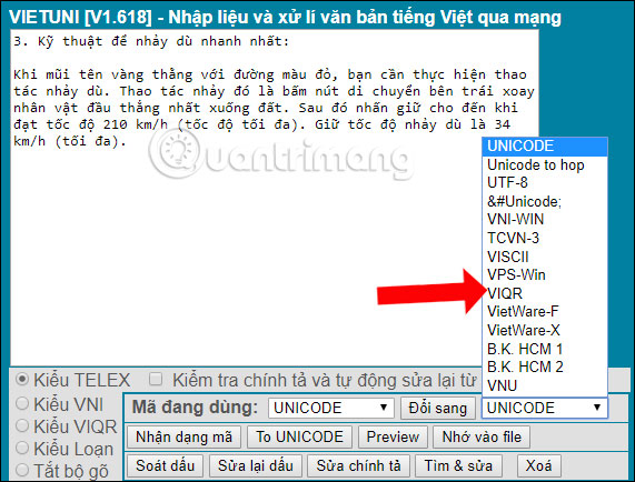 Đổi sang font chữ văn bản khác 