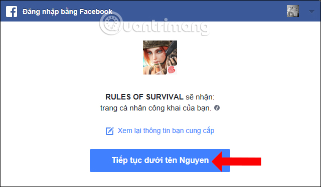 Kết nối Facebook với Rules of Survival