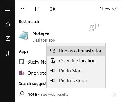 Chạy Notepad với tư cách admin