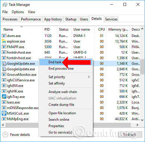Tắt tiến trình update Chrome