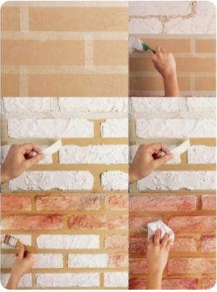 Gạch giả làm bằng bìa carton, băng dính và màu tô