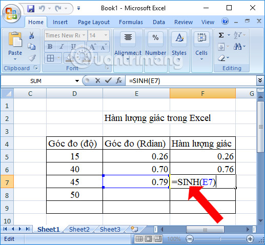 Các Hàm Lượng Giác Trong Excel