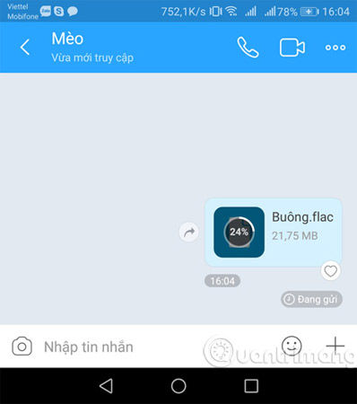 Như vậy bạn đã hoàn thành việc gửi tập tin trên Zalo.