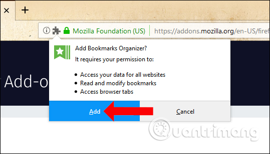 Cách cài tiện ích Bookmarks Organizer