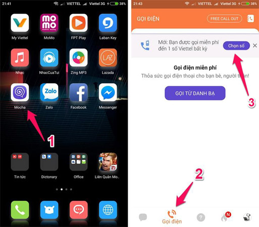 Chọn số điện thoại bạn muốn gọi.