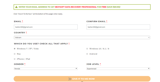 Điền đầy đủ các thông tin được yêu cầu