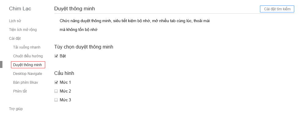Tính năng Smart Browser - Tăng tốc độ duyệt web