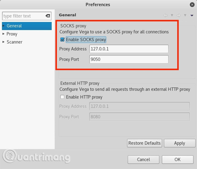 Chọn tùy chọn Enable SOCKS proxy