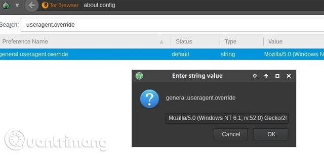 Nhập about:config vào thanh URL