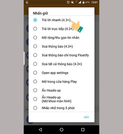 Chọn nhấn giữ > Trả lời nhanh.