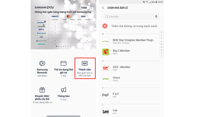 Cách thêm thẻ thành viên vào Samsung Pay khá đơn giản.