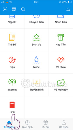 Chọn Lì xì.