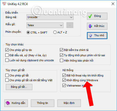 Khởi động Unikey cùng Windows