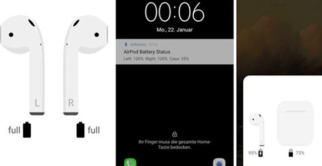 AirBattery sẽ giúp bạn xem thông tin thời lượng pin trên AirPods làm việc với điện thoại Android