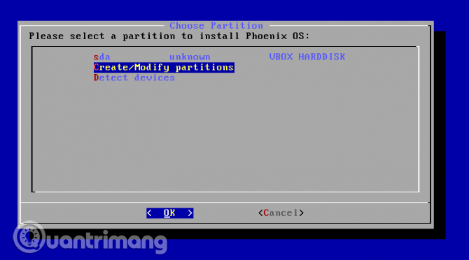 Chọn Create/Modify partitions