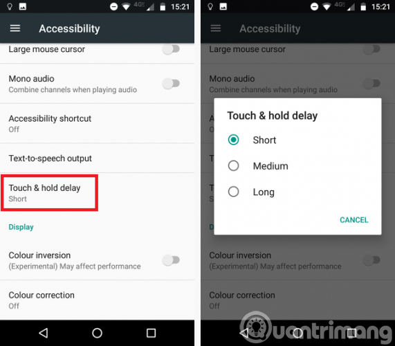 Điều chỉnh thời gian nhấn và giữ