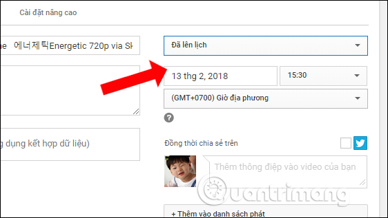 Lên lịch tải video lên Youtube 