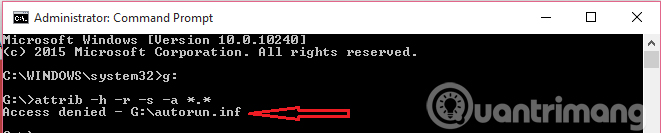 Gặp lỗi access denied khi sử dụng lệnh attrib