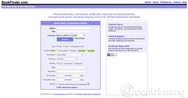 Trang web BookFinder