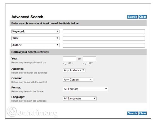 Trang tìm kiếm nâng cao của WorldCat