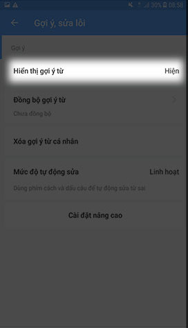 Chọn hiển thị từ gợi ý 