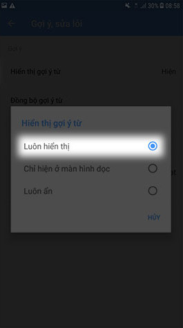 Chọn luôn hiển thị 