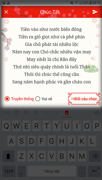 Chọn câu chúc để nhắn gửi đến bạn bè 