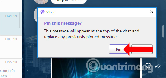 Xác nhận ghim tin nhắn Viber
