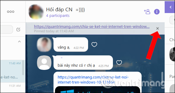 Xóa tin nhắn Viber đã ghim