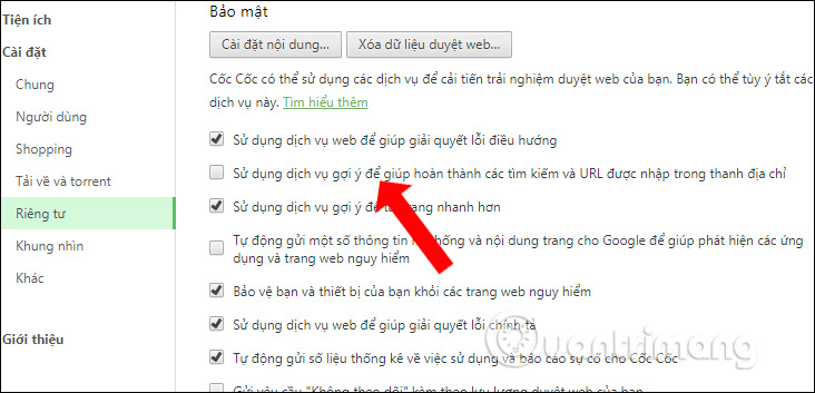 Tắt gợi ý URL Cốc Cốc