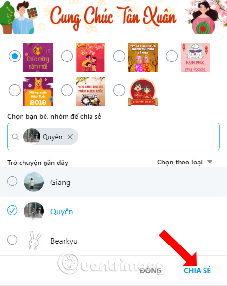 Chọn bạn bè Zalo