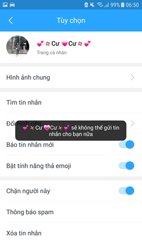 Chặn tin nhắn thành công 