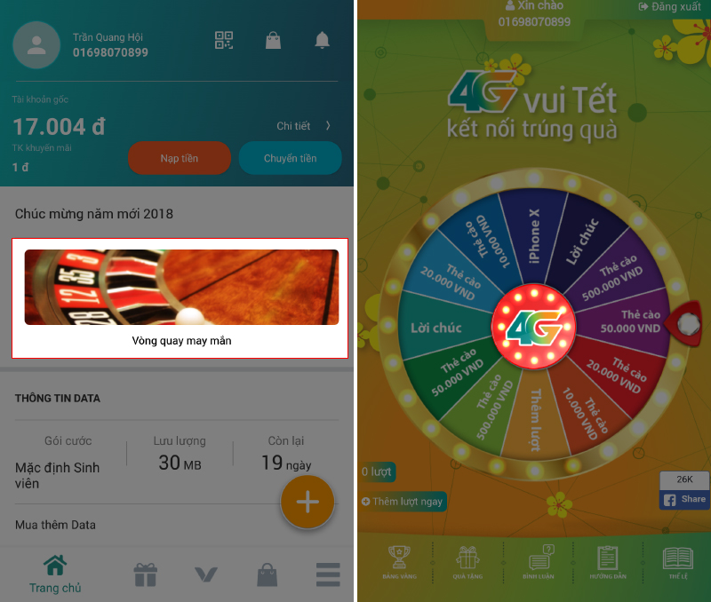 Tại giao diện chọn vòng quay may mắn ư