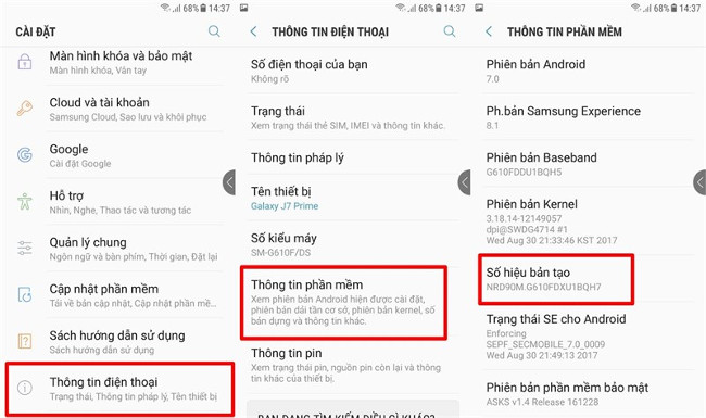 Cài đặt cho điện thoại 